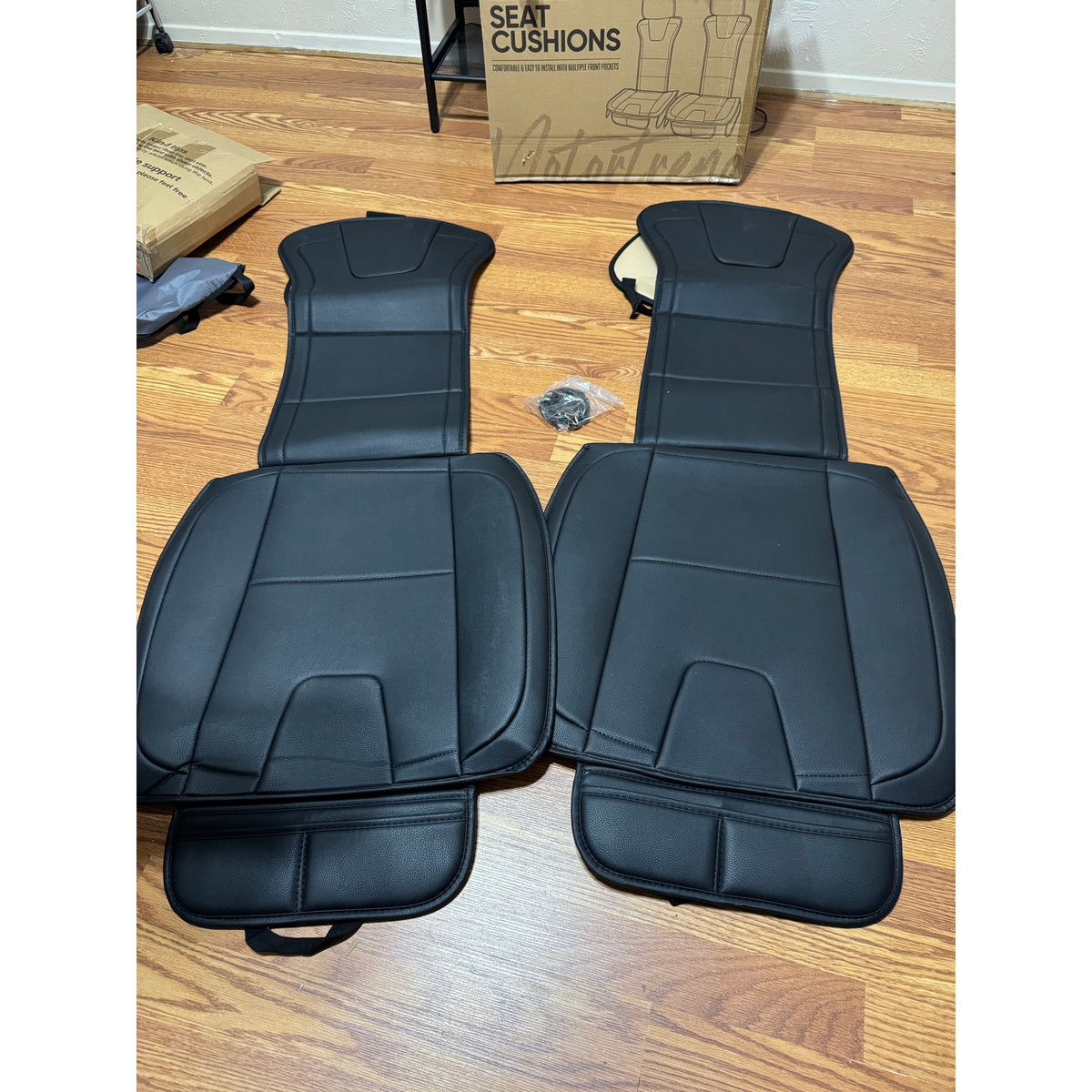 Motor Trend Faux Leather Car Seat Covers, 2 Piece Set – Premium Car Seat Cushions For Front Seats, Padded Car Seat Protectors With Storage Pocket, Seat Covers For Cars Trucks SUV (Black)