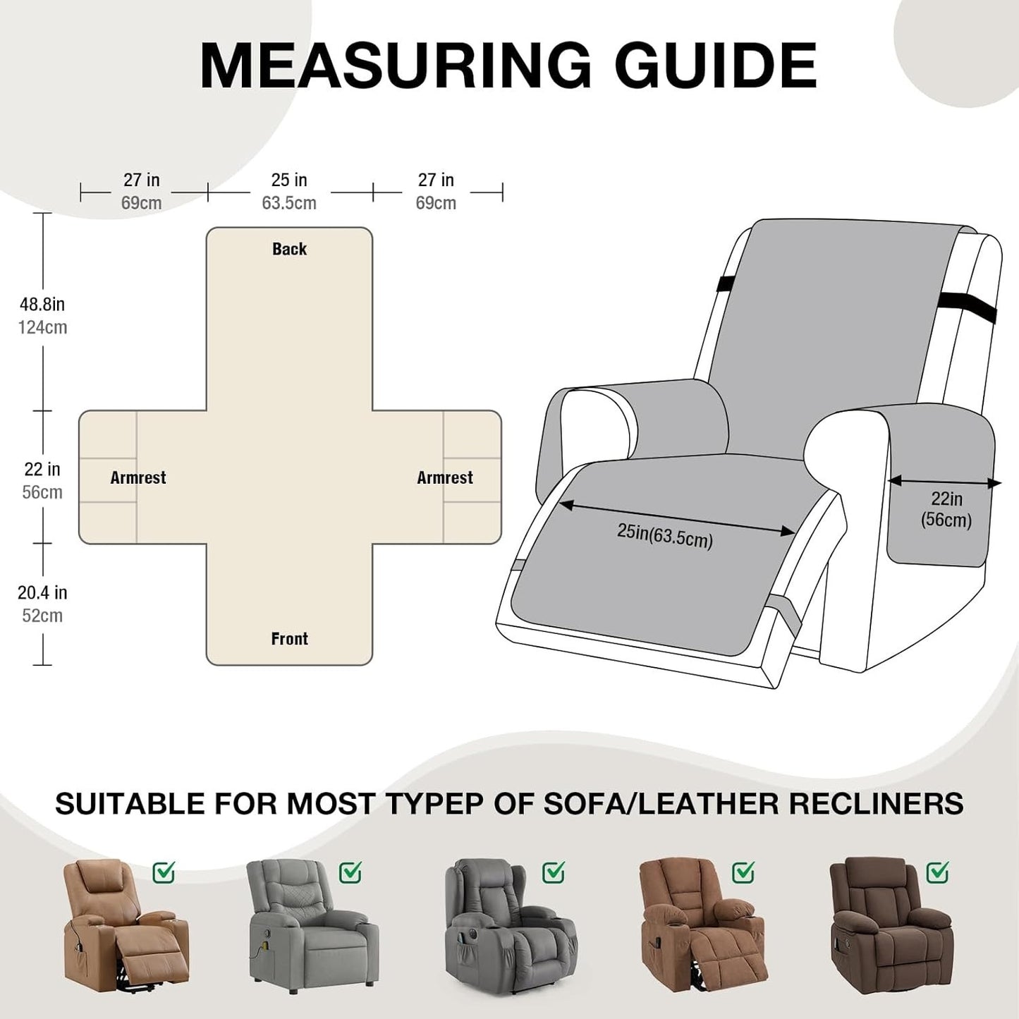 VANSOFY 100% Waterproof Recliner Chair Cover, Recliner Cover (Coffee, 25")