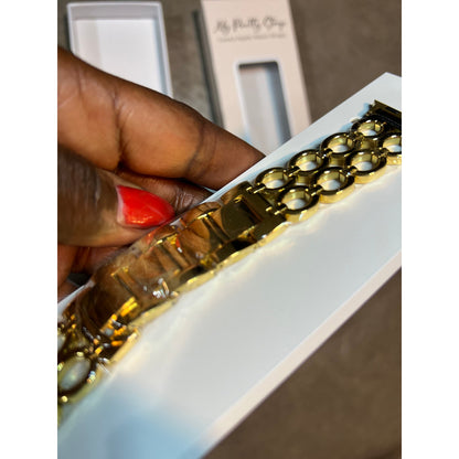 My Pretty Strap- Compatible Apple Watch Band - Stainless Steel IWatch Strap For Women - Adjustable Strap (5.3" - 7") - Series 1-10, SE & Ultra (38/40 41/42/44/45/49) - Gold Gemina.