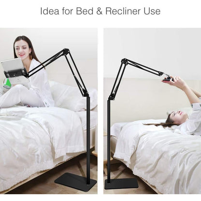 Tablet Floor Stand With 5LB Metal Base, Overhead Bed Phone Stand Angle Height Adjustable Holder, Universal Floor Stand Compatible With IPhone IPad Pro Air Mini, Samsung Tab, Kindle, E-Readers.