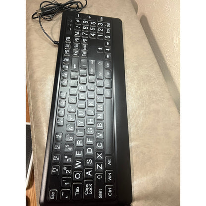 KOPJIPPOM Large Print Backlit Keyboard, USB Wired Computer Keyboard, Full Size Keyboard With White Illuminated LED Compatible For Windows Desktop, Laptop, PC, Gaming, Black