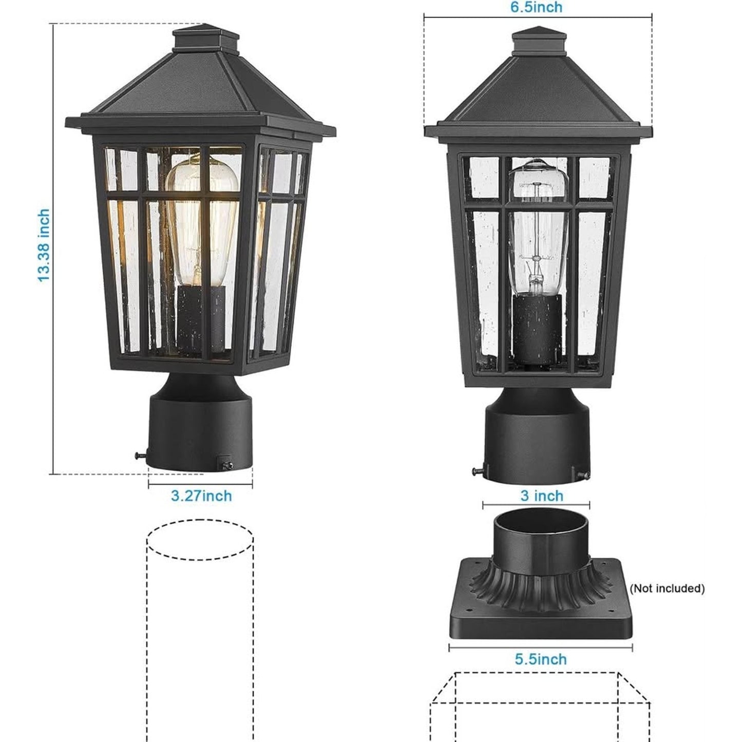 Darkaway Outdoor Post Lights Lamp Post Light Fixture, Waterproof Aluminum Housing With Glass, Fence Post Deck Lighting For Garden, Patio, Pathway (1 Pack, Black)