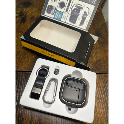 MAGEASY Design For AirPods 4 Case Cover - Rugged AirPods 4 Case With-Metal Black