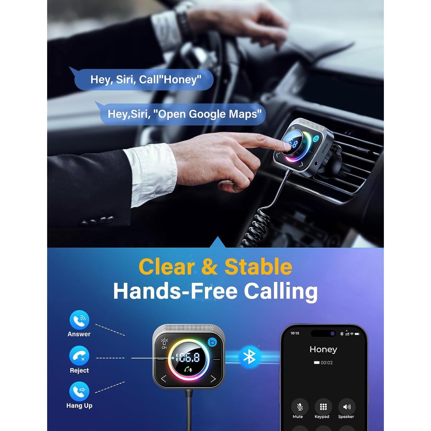 JOYROOM 66W Bluetooth 5.4 Car Adapter Aux With 3 Charging Ports?PD 30W & 2 * 18W??Air Vent Installation For Safe? Deep HiFi Bass Player Wireless Radio FM Transmitter For Car With Colorful LED Light.