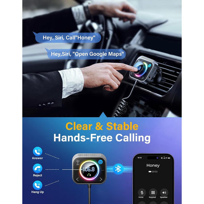 JOYROOM 66W Bluetooth 5.4 Car Adapter Aux With 3 Charging Ports?PD 30W & 2 * 18W??Air Vent Installation For Safe? Deep HiFi Bass Player Wireless Radio FM Transmitter For Car With Colorful LED Light.