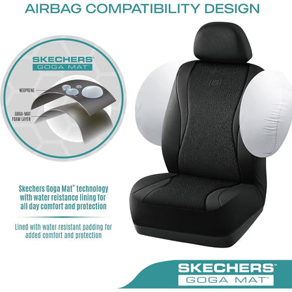 Skechers GOGA Mat Seat Covers,Universal Fit for Most Cars,Trucks,SUVs,Black 2pc