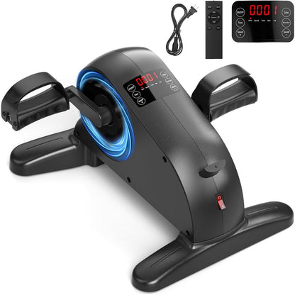 HOMGIM Mini Exercise Bike, Under Desk Bike Pedal Exerciser For Seniors & Adults, Electric Motorized Foot And Arm Pedal Machine For Physical Therapy, Rehabilitation, 12 Level, Black.