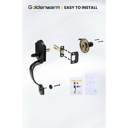 Goldenwarm Front Door Handle, Matte Black Door Handle Exterior No Lock