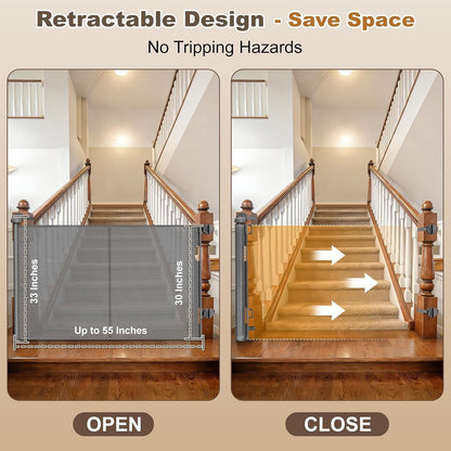 Upgraded Retractable Baby Gates For Stairs & Banister, Mesh Dog Gate (Gray)