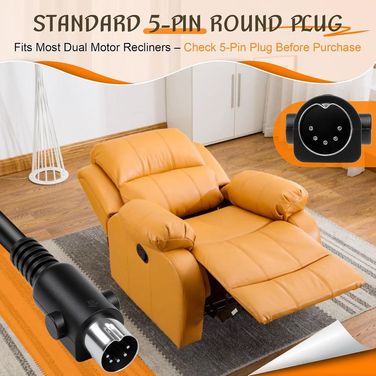BIBIELF Lift Chair Recliner Remote - Black, 5-Pin Plug