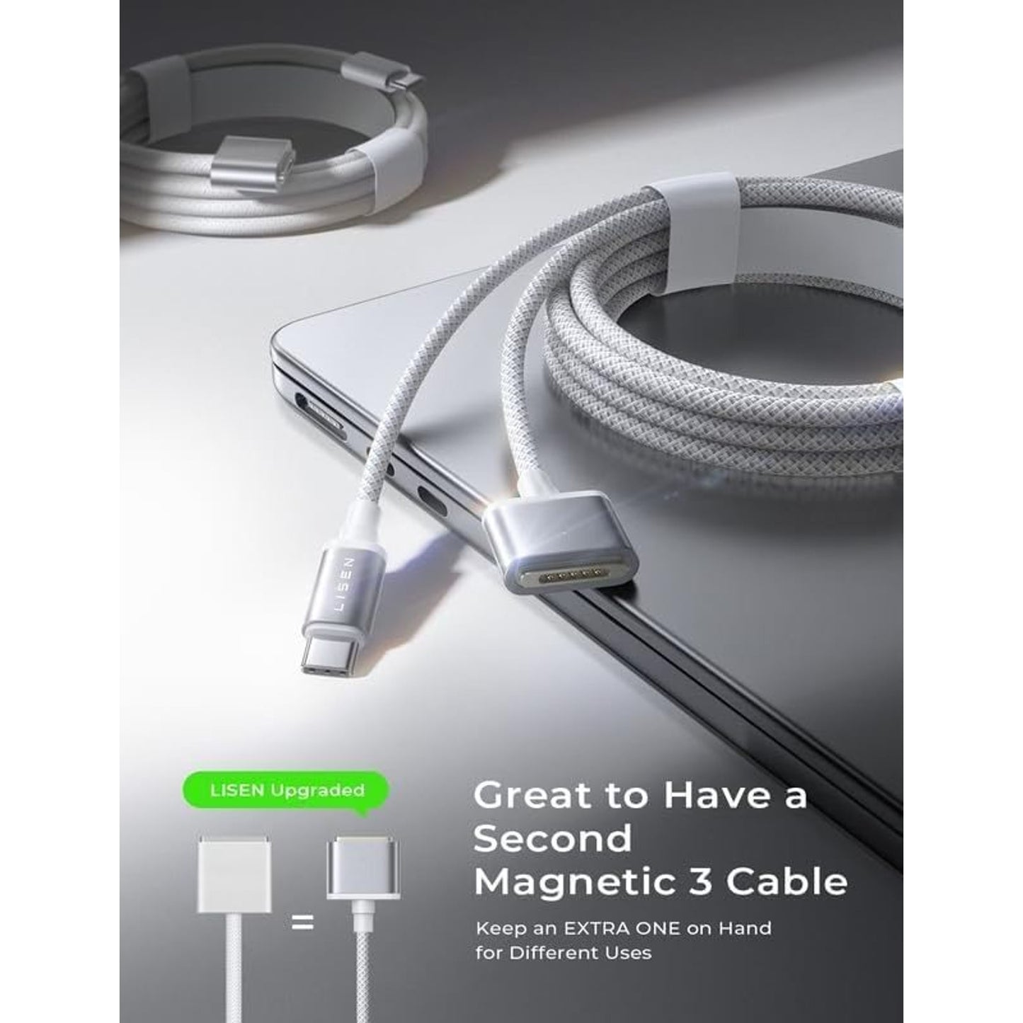 LISEN USB-C To Magnetic 3 Cable (6.6FT) For M4 MacBook Air Pro Charger, 140W