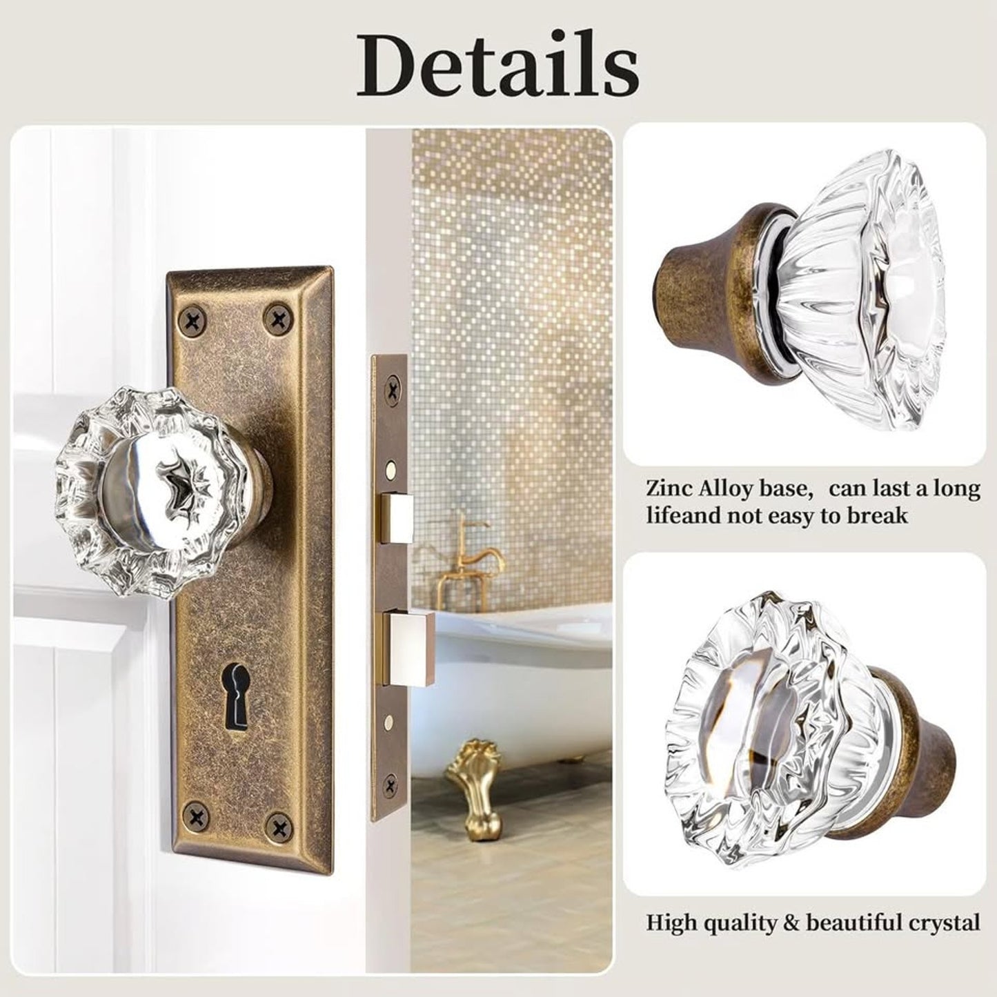 2 Pack Glass Door Knobs Interior Mortise Lock Replacement Set With Spindle