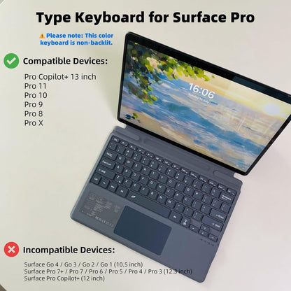 Keyboard for Microsoft Surface Pro Copilot+ (11th Edition) / Pro 11 / Pro 10/9 / 8 / X, 13 inch, Detachable Type Cover with Touchpad, Without Backlit & Pen Holder (Fossil)