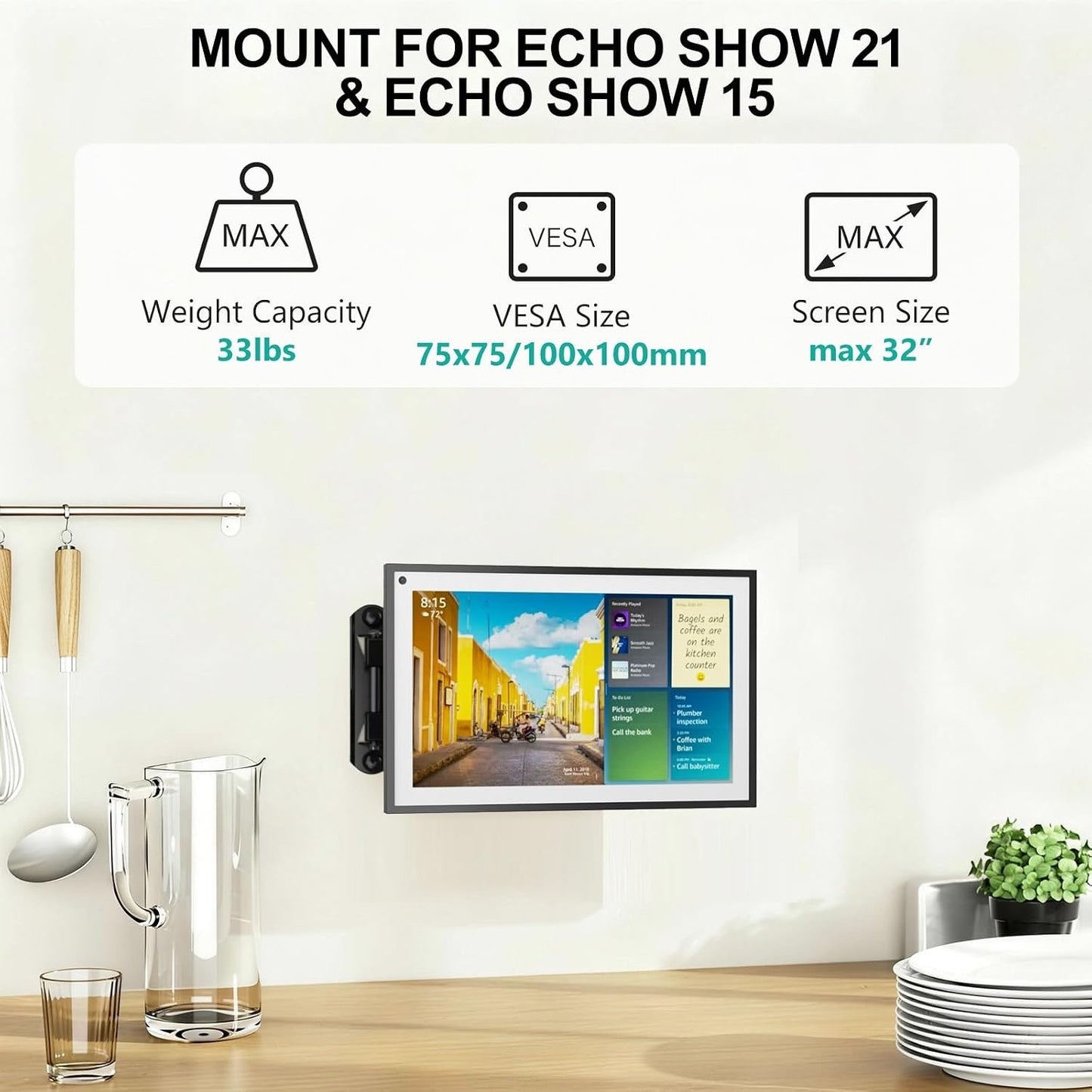 WALI Mount For Show 21, Show 15, Adjustable Wall Mounting Bracket With Heavy Duty 15” Extension Arm, Rotate Tilt Swivel For Show 21, Show 15, Holds Up To 33lbs, Black