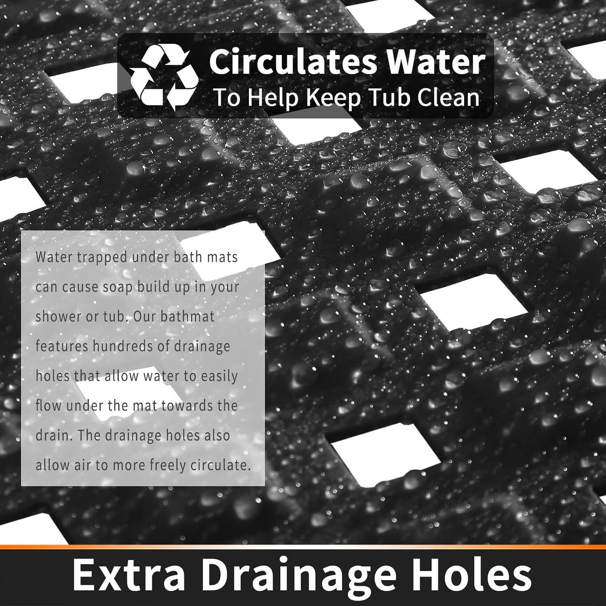 Yimobra Square Shower Mat Non Slip, Super Strong Suction Cups, 21"X21",Black