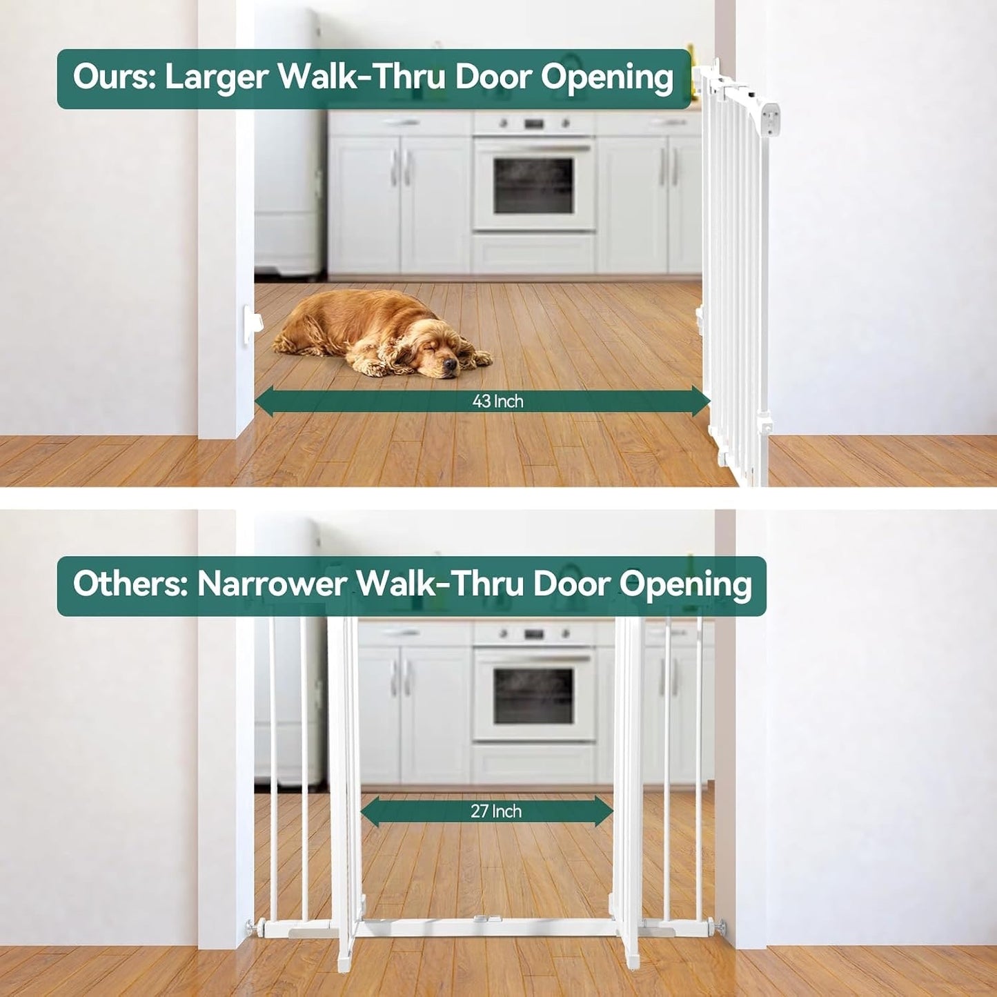 Babelio Baby Gate For Stairs, Kitchen & Doorways, 26-43" W 28" H No Bottom Bar| Easy Installation| One-Handed Operation| Auto-Close| Hardware Mount (Drill Needed) Safety Dog/Pet Gate Indoor (White)