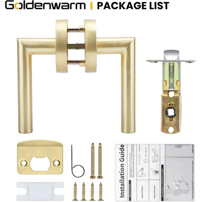 Goldenwarm Gold Closet Door Handles Interior, Brushed Brass Interior Passage Door Handles, Heavy Duty Zinc Alloy Brushed Gold Door Lever For Hall And Closet (1 Pack)