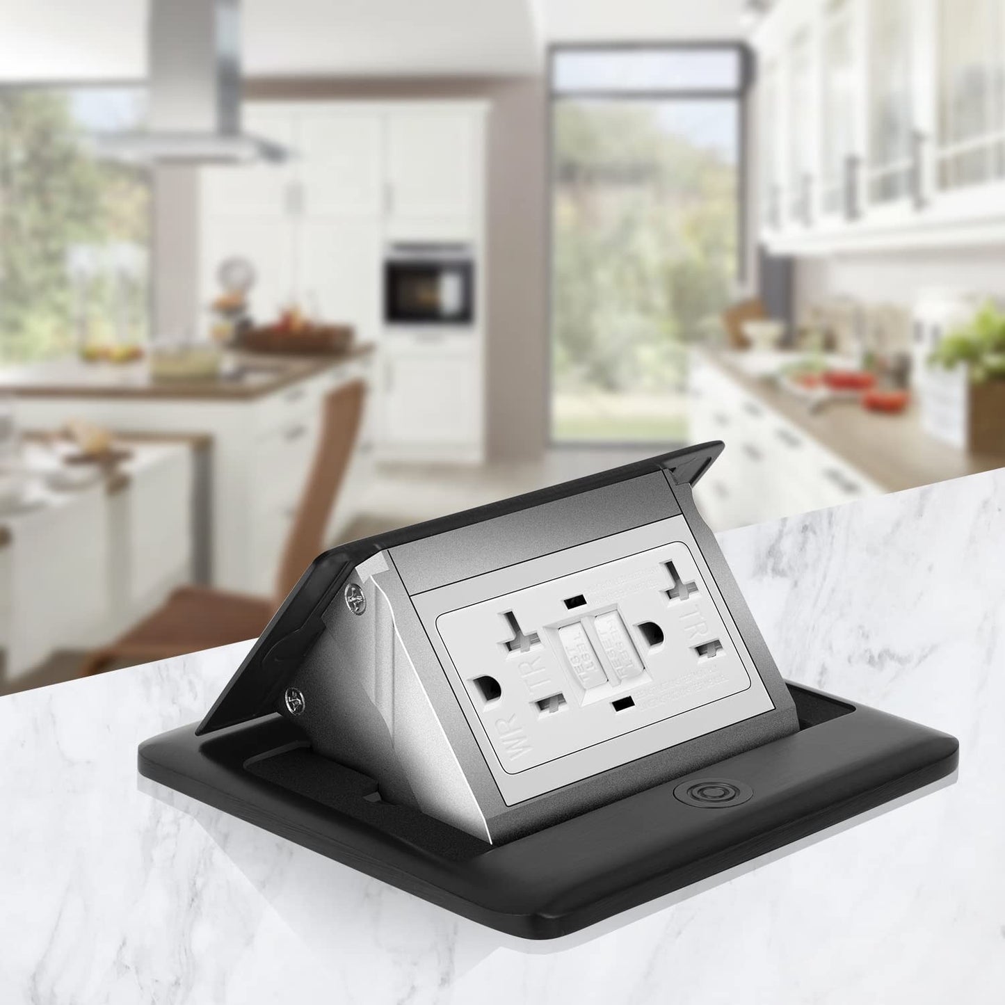 GFCI Pop Up Floor Electrical Outlet Cover Box Kit-Black