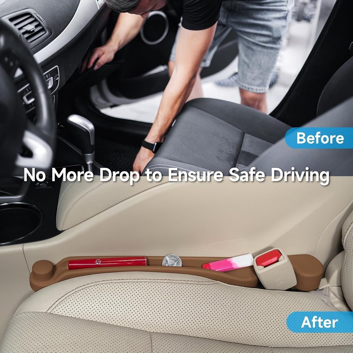 Givifive Car Seat Gap Filler Organizer 2Pack Soft Foam 3IN1 Multifunctiona-MOCHA