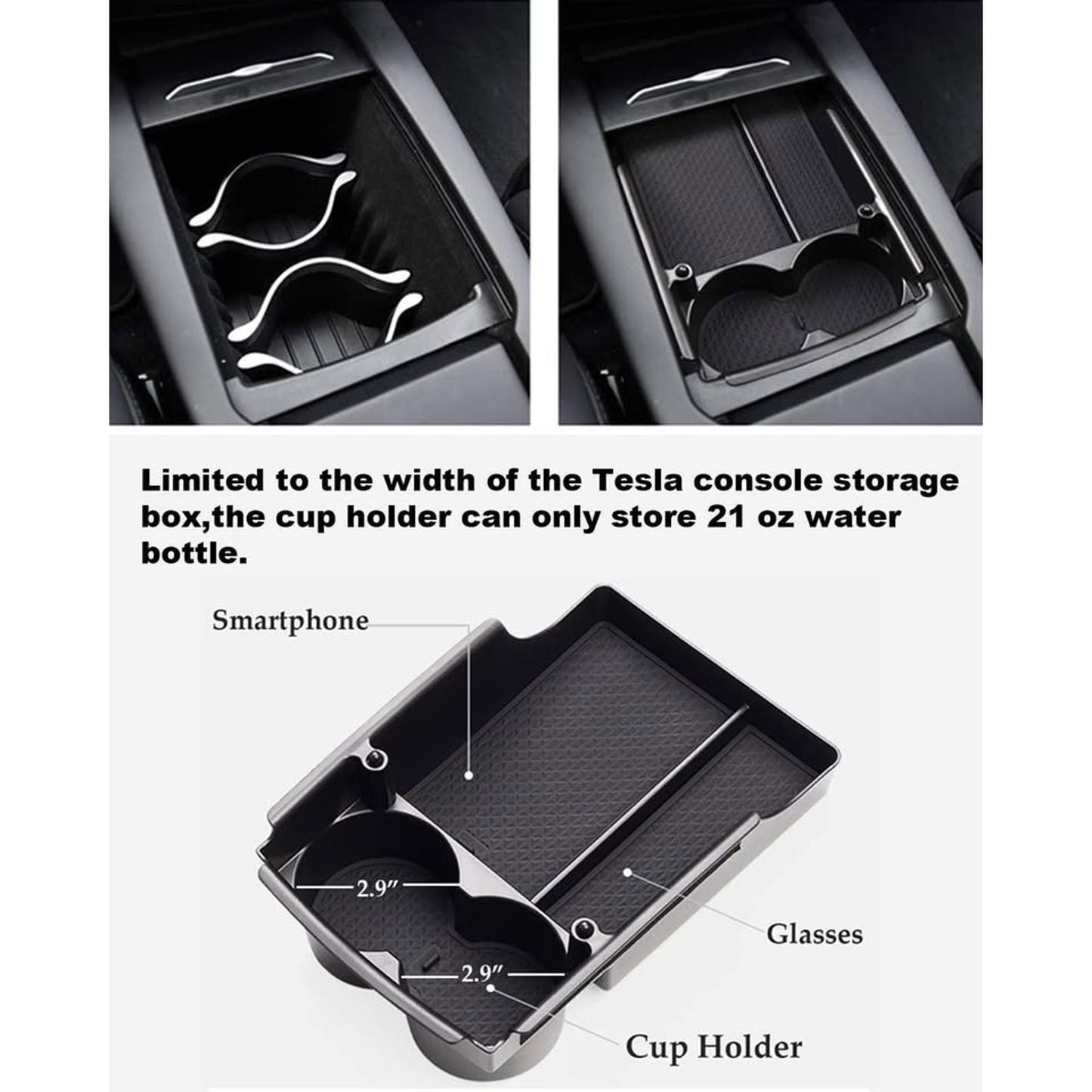 Jaronx Compatible With Tesla Model X/S Center Console Organizer, Armrest Storage Box+Cup Holder, For Tesla Model S/X Accessories 2016 2017 2018 2019 2020 2021.
