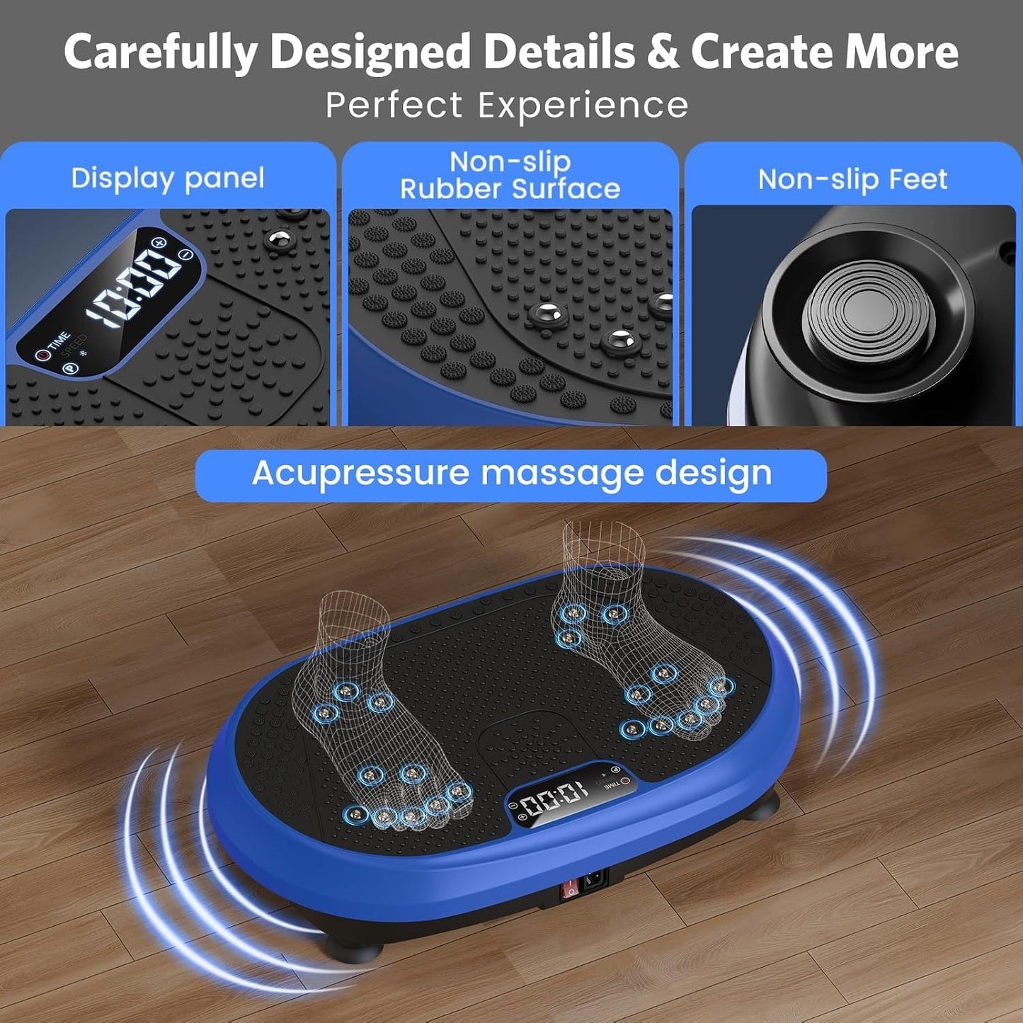 HVX Vibration Plate Exercise Machine for Lymphatic Drainage, Vibrating-Blue