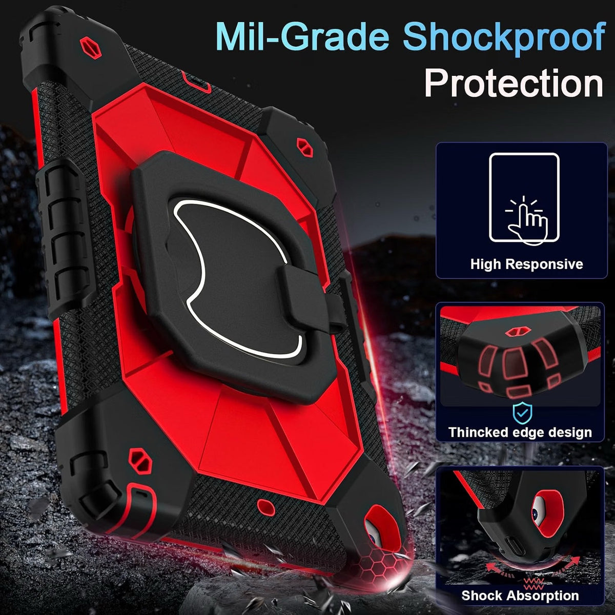 Scnioy Case For IPad 9th Generation IPad Case 9th 8th 7th Gen, Black Red