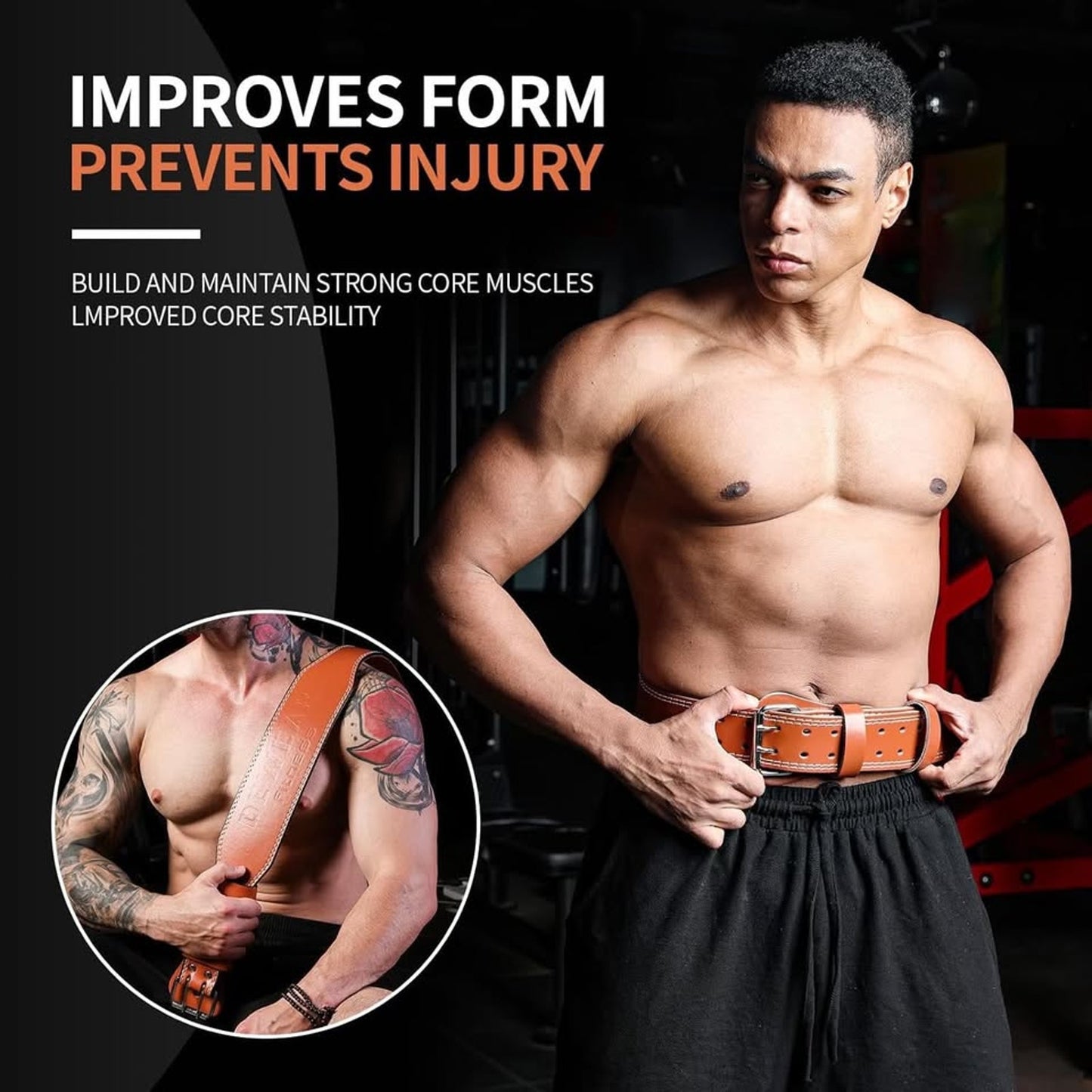 Leather Weight Lifting Belt, 4”& 6”Padded Lumbar Back Support6" Brown,L 24"-35")