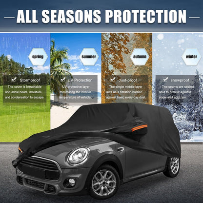 X AUTOHAUX Car Cover For MINI COOPER 2DR 2002-2021 210D-PU Outdoor FullCar-Black