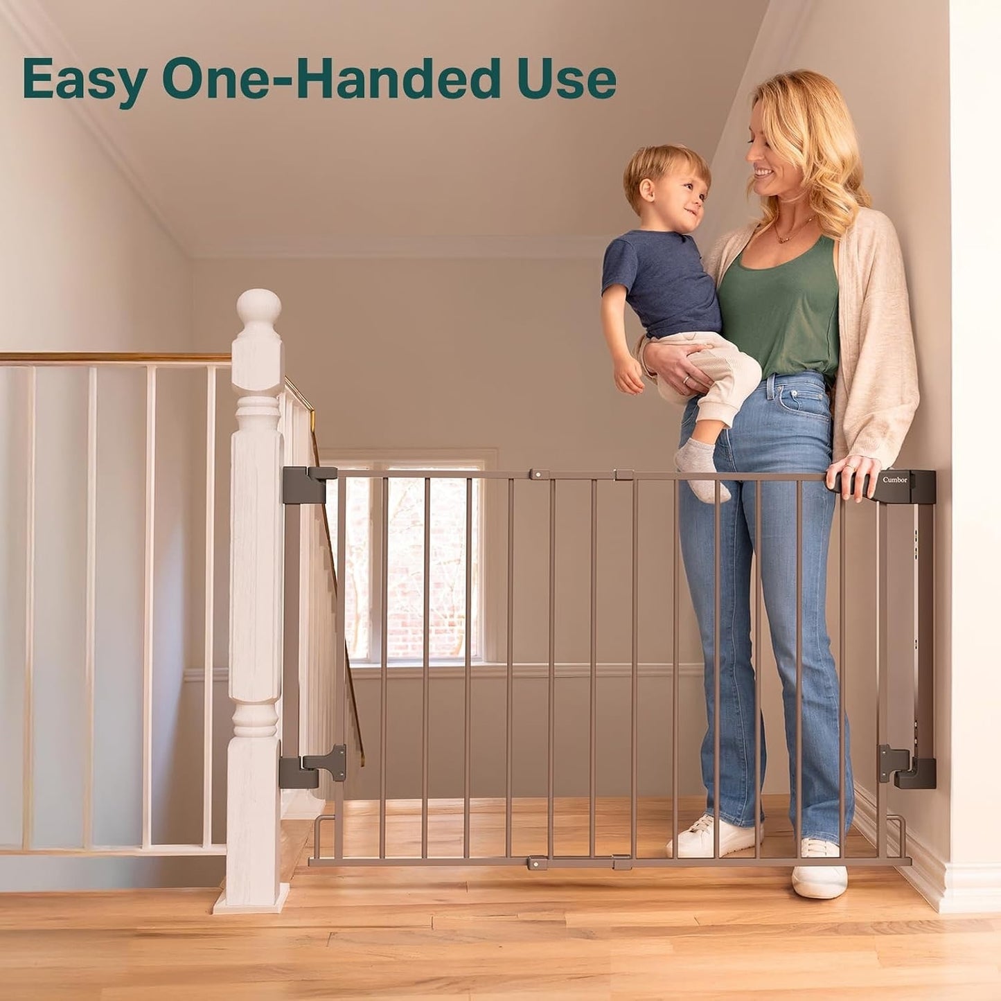 Cumbor 29.2–43" Baby Gate for Stairs, Hardware Mounted (Drill Required) (Brown)