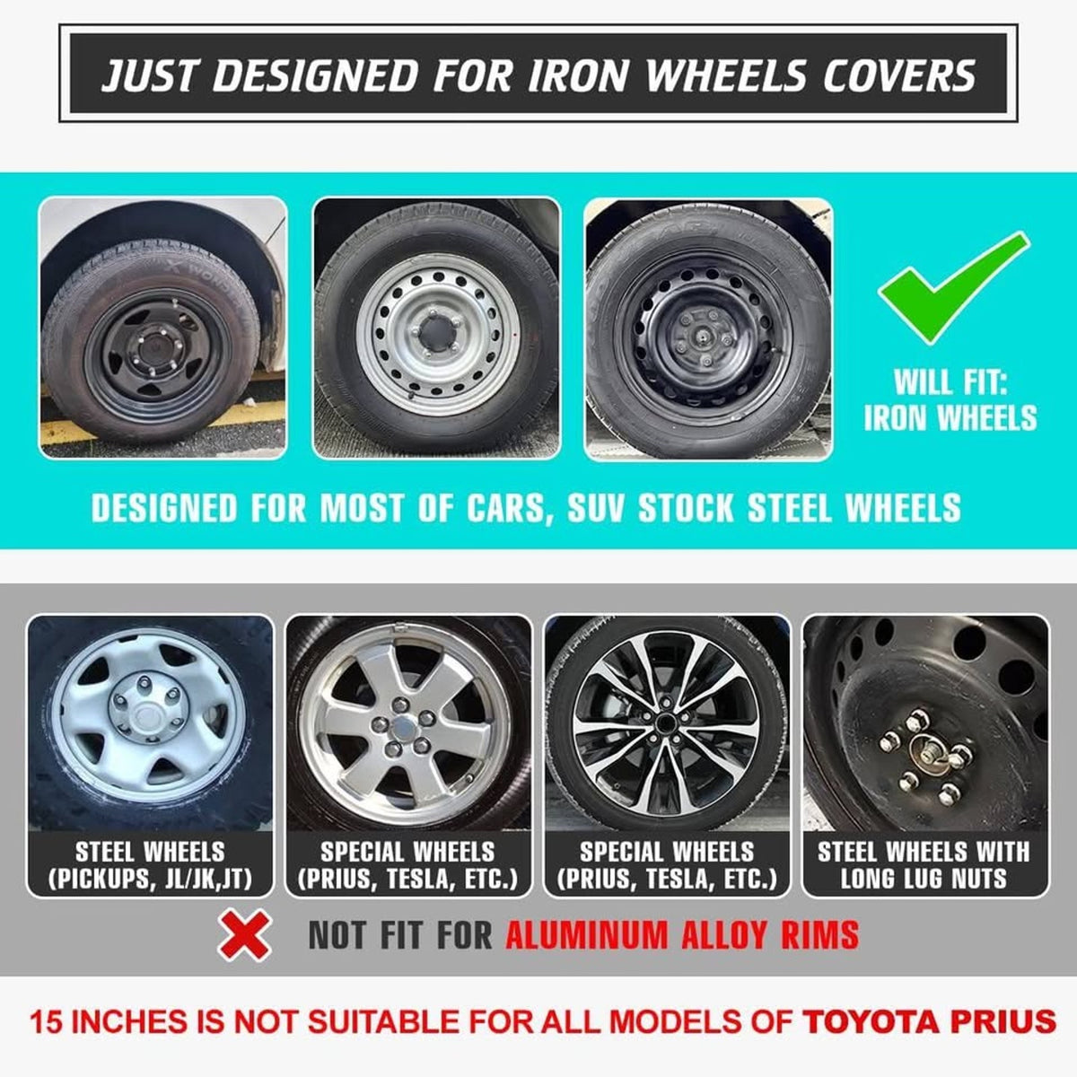 I1MOTOR Hubcaps 17'', Wheel Rim Cover Universal R17 Hub Caps, Snap On Car Pickup