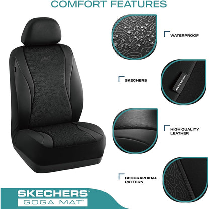 Skechers GOGA Mat Seat Covers,Universal Fit for Most Cars,Trucks,SUVs,Black 2pc