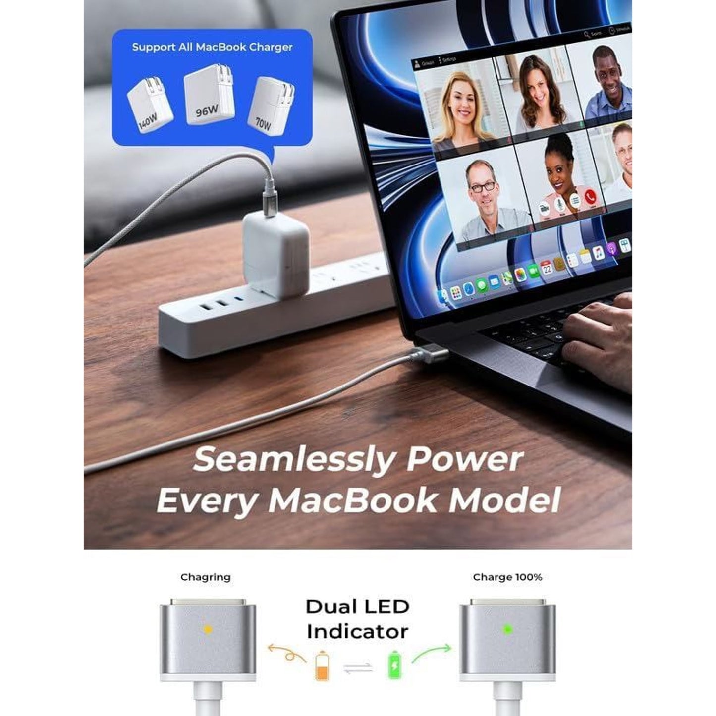 LISEN USB-C To Magnetic 3 Cable (6.6FT) For M4 MacBook Air Pro Charger, 140W