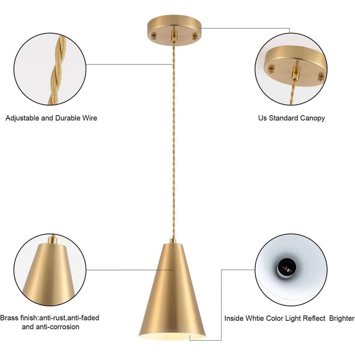 Dijiahua Brass Pendant Lights Kitchen Island,Gold Dining Room Light FixturesOver