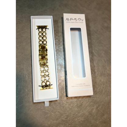 My Pretty Strap- Compatible Apple Watch Band - Stainless Steel IWatch Strap For Women - Adjustable Strap (5.3" - 7") - Series 1-10, SE & Ultra (38/40 41/42/44/45/49) - Gold Gemina.