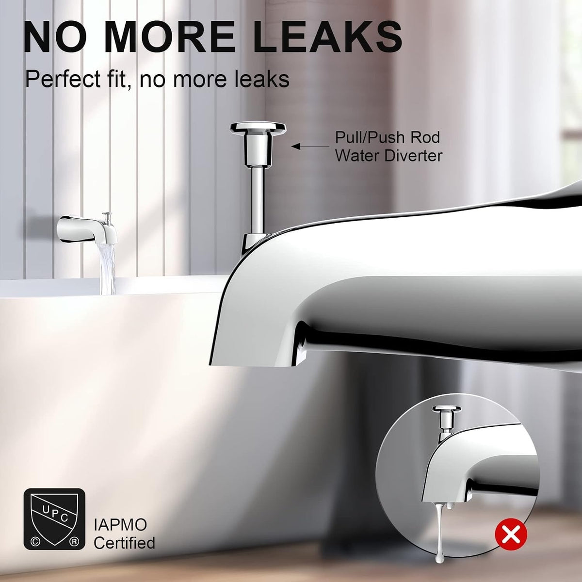 Universal Slip-On Tub Spout with Diverter, 5 in Chrome Bathtub Faucet-CHROME