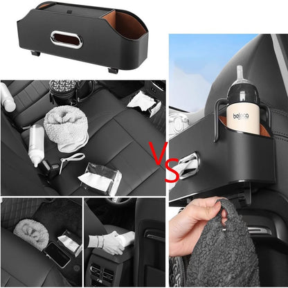 Car Back Seat Organizer With 2 Drink Cup Holder And Tissue Box, Headrest-Black