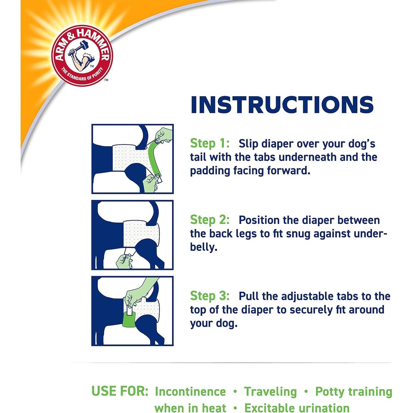Arm & Hammer Disposable Female Dog Diapers, Medium, 12 Count, 6-Pack