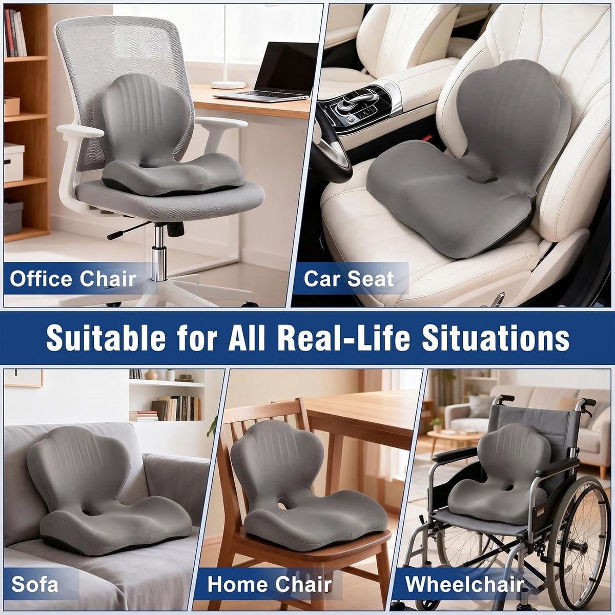 Car Seat Cushion Office Chair Cushion with Lumbar Support Pillow-GRAY
