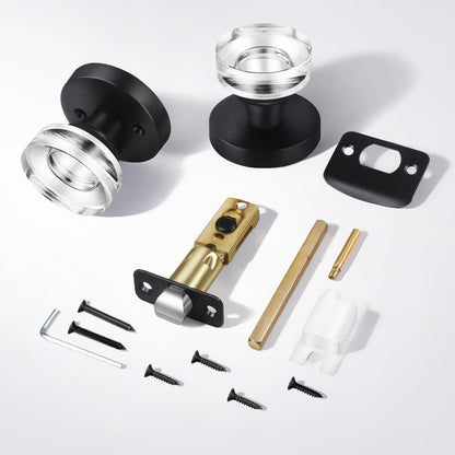 Naubea Matte Black Door Knob Privacy Door Knobs Glass Door Knobs Interior, Vintage Round Crystal Door Knob For Bedroom Bathroom