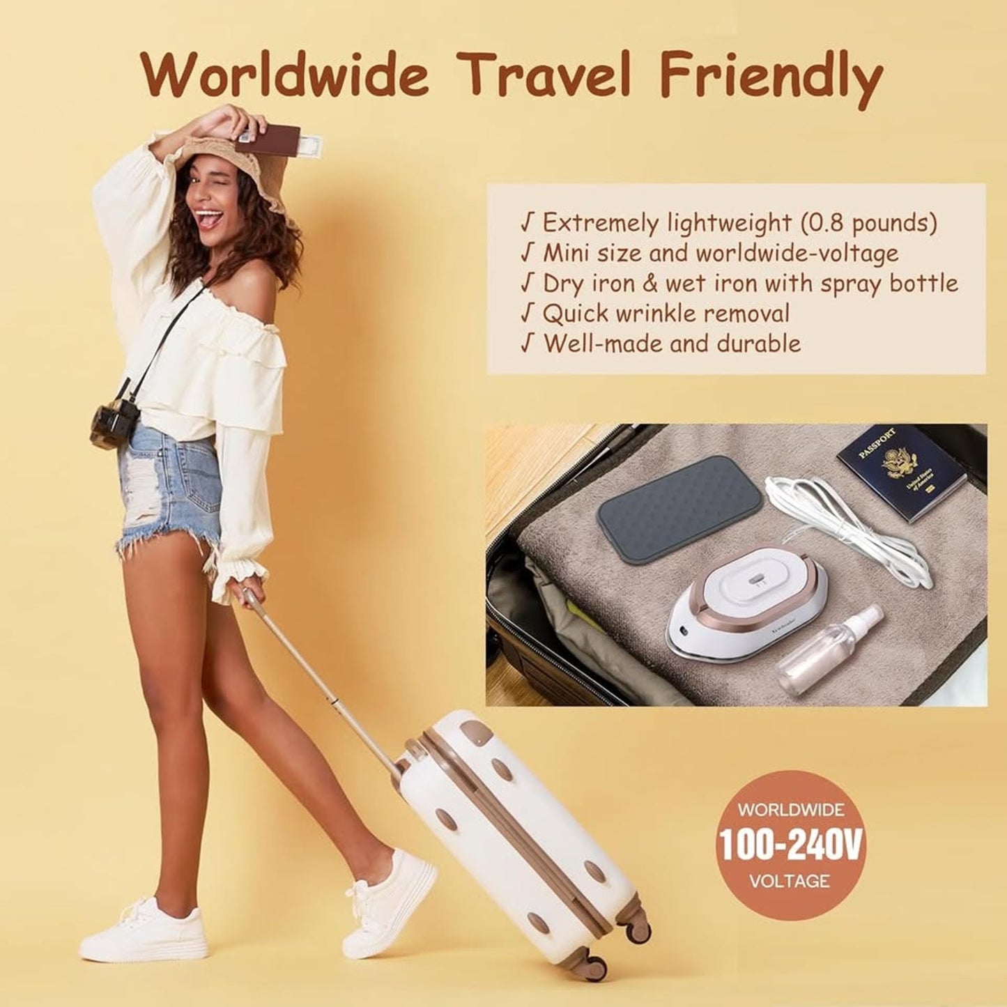 Newbealer Travel Iron With Dual Voltage - 120V/220V Lightweight Dry IronNo Steam