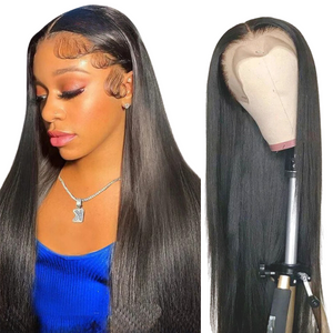 24" Straight Human Hair 1B Hair 13x4 Full Frontal Lace Wig 150% Density Straight