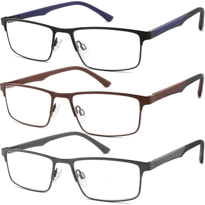 READITEASY 3 Pack Reading Glasses Men 1.0 Blue Light Blocking, Readers Men With Spring Hinge Reduce Eyestrain/UV/Dryness, Mens Reading Glasses 1.0+