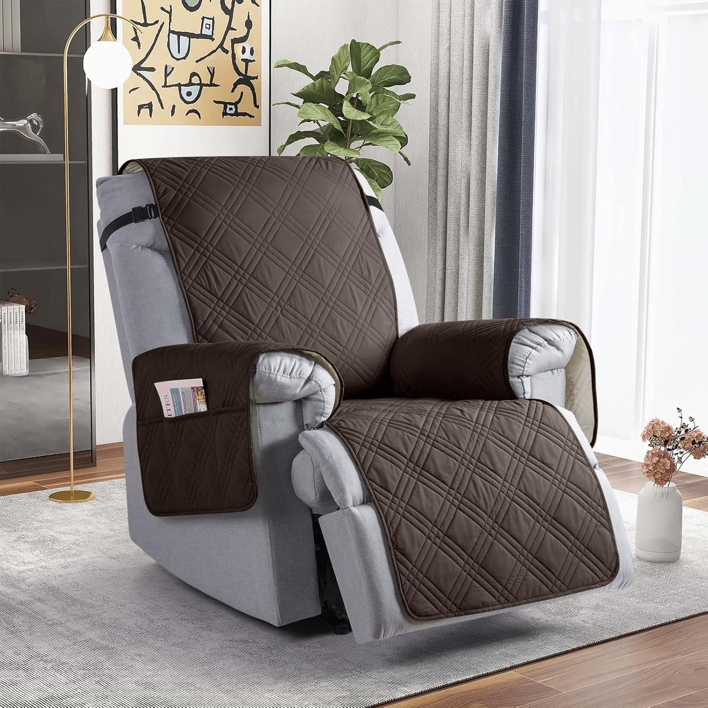 TAOCOCO Waterproof Recliner Chair Covers 30 Inch Wide, Oversized Recliner Covers For Recliner Chair With Pocket, Recliner Slipcovers With Straps Furniture Protector For Kids Pets (30'', Chocolate).