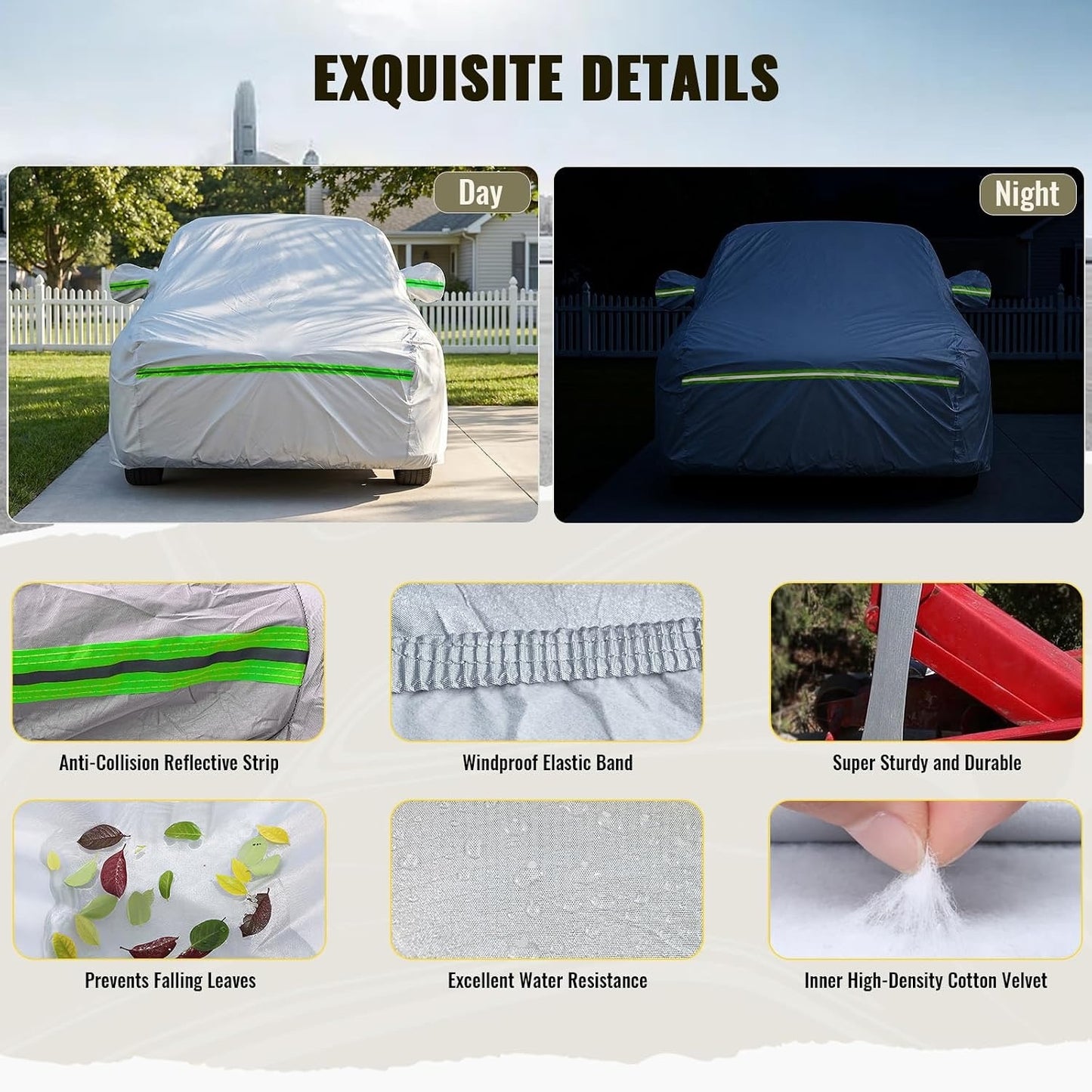 TUCAREST 6-Layers Premium Full Car Cover Hard Shell Zipper Design-Silver
