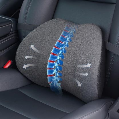 Lumbar Support Pillow For Car, Memory Foam Back Cushion For Lower Back Pain Relief, Ergonomic Car Seat Support With Breathable Airflow Channels For Driving, Office Chair, Wheelchair.