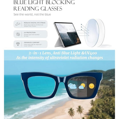 Hubeye Progressive Reading Glasses For Women 2 pair(Black+Hawksbill Turtle,1.75)
