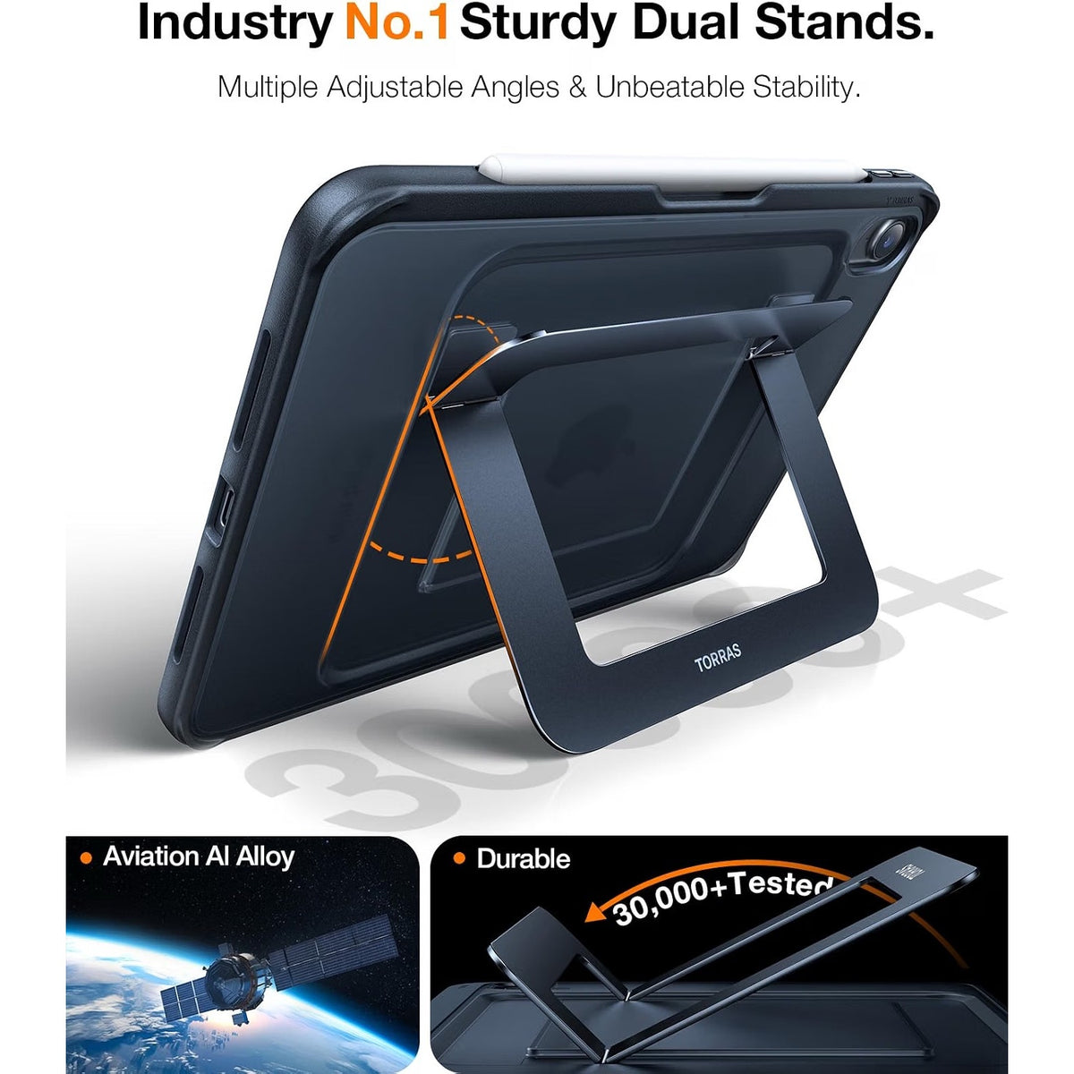 TORRAS Ostand K1 Guardian for iPad Air 11 inch Case w/Stand M4/M3/M2, Black