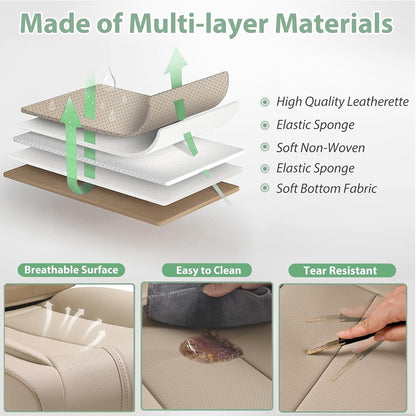 2 Pack Leather Front Car Seat Cover Bottom Only, Anti-Slip Padded Seat Cushion, Full Wrap Seat Protector With Storage Function Universal Fit For Most Cars, SUV, Pick-Up Trucks (-2 pc Light Beige)
