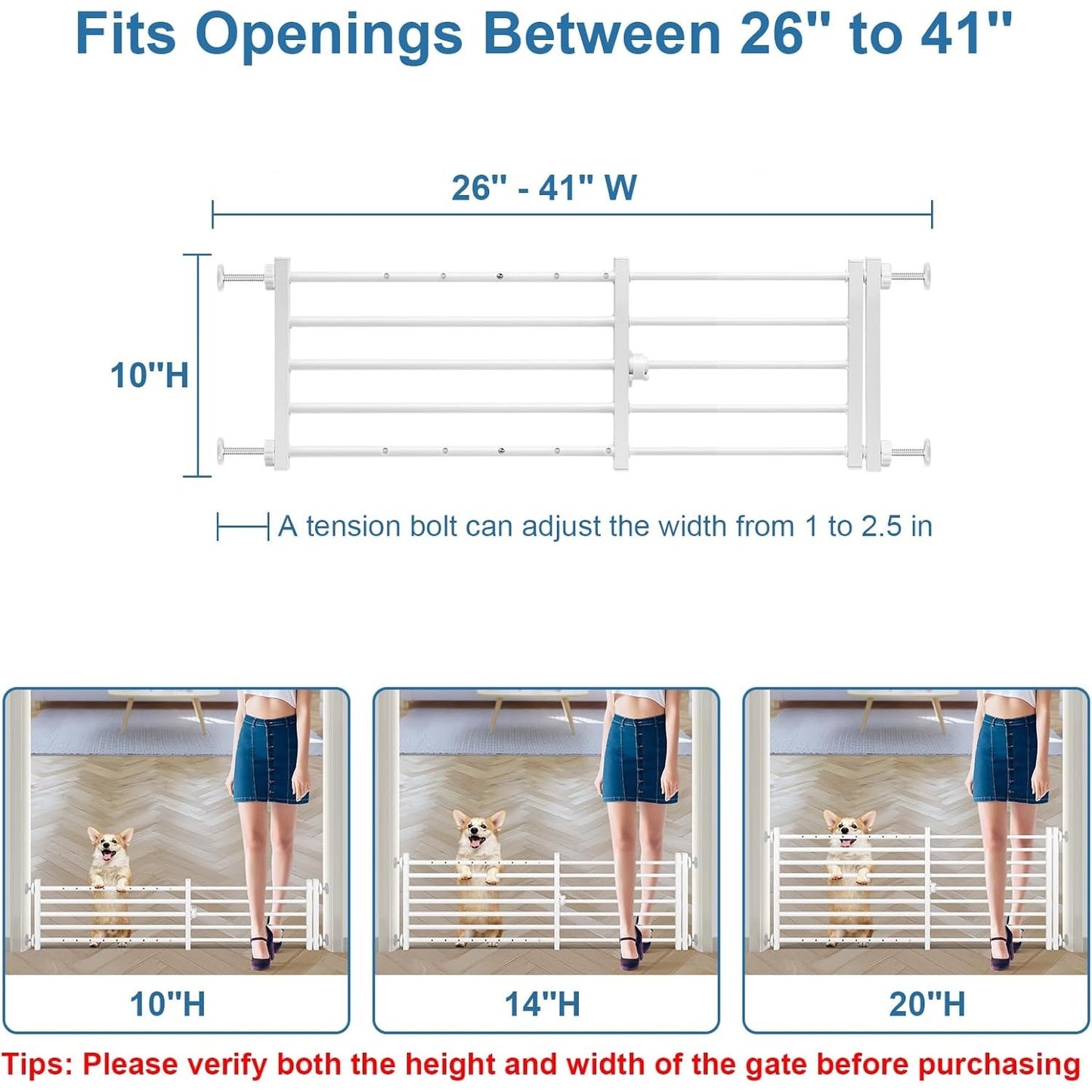 Malier Dog Gate With A Small Door, Extra Wide All Metal Short Dog Gate Pet Gate For Stairs, 10'' Tall Pressure Mount Easy Step Over Puppy Gate Low Gate For Doorways.