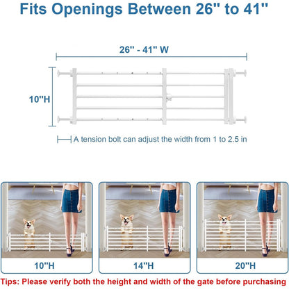 Malier Dog Gate With A Small Door, Extra Wide All Metal Short Dog Gate Pet Gate For Stairs, 10'' Tall Pressure Mount Easy Step Over Puppy Gate Low Gate For Doorways.
